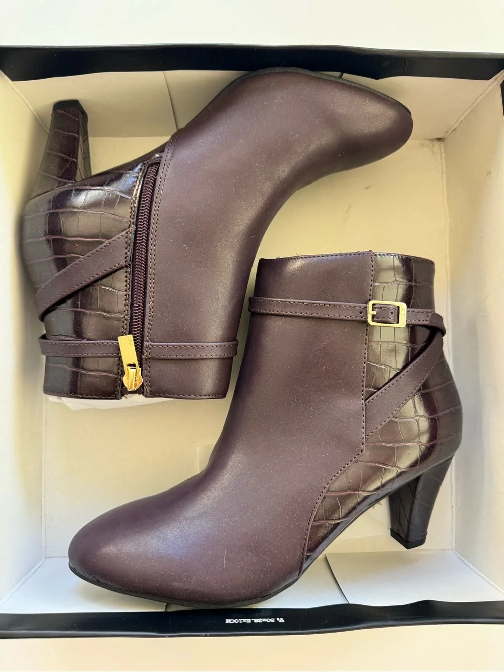 Jones New York Plum Ankle Booties with Croc-Texture and Buckle NWT size 8